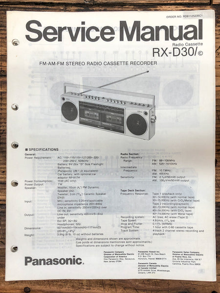 Panasonic RX-D30 Radio / Boombox  Service Manual *Original*