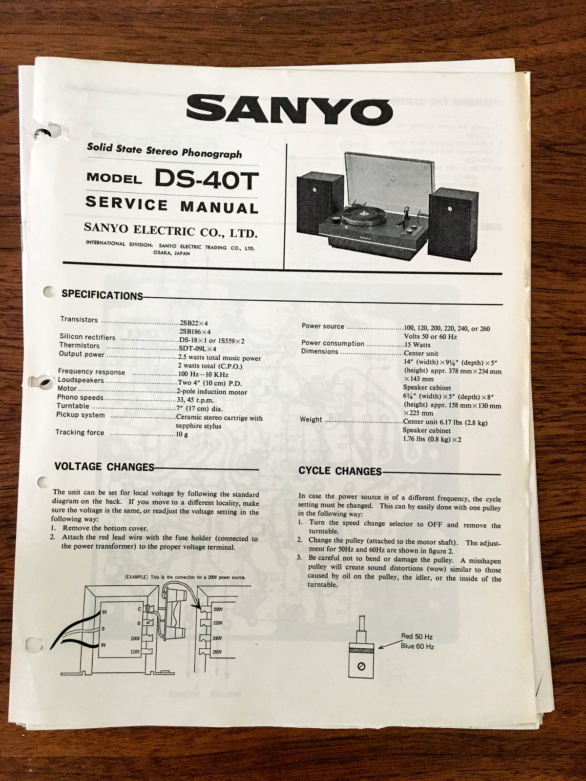 Sanyo DS-40T Stereo Record Player Service Manual *Original*