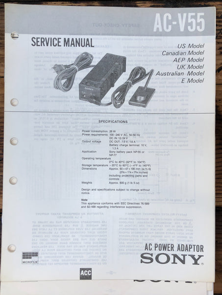 Sony AC-V55 Charger  Service Manual *Original*