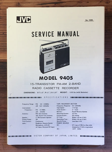 JVC Model 9405 Radio Service Manual *Original*
