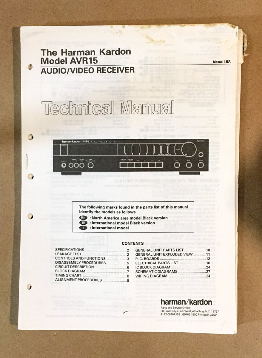 Harman Kardon AVR15 Receiver Service Manual *Original*