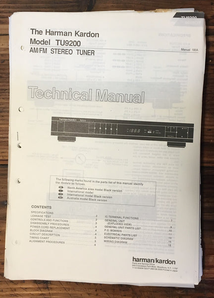 Harman Kardon HK TU9200 TU-9200 Tuner Service Manual *Original*