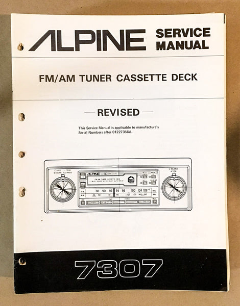 Alpine Model 7307 Radio Cassette Service Manual *Original*