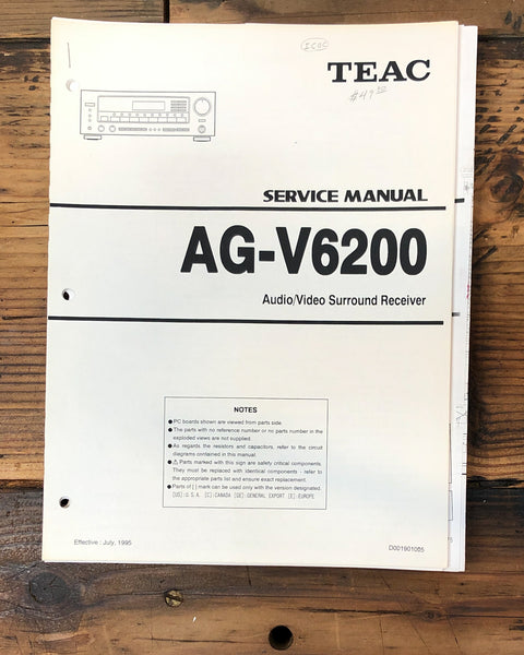 Teac AG-V6200 Receiver Service Manual *Original*