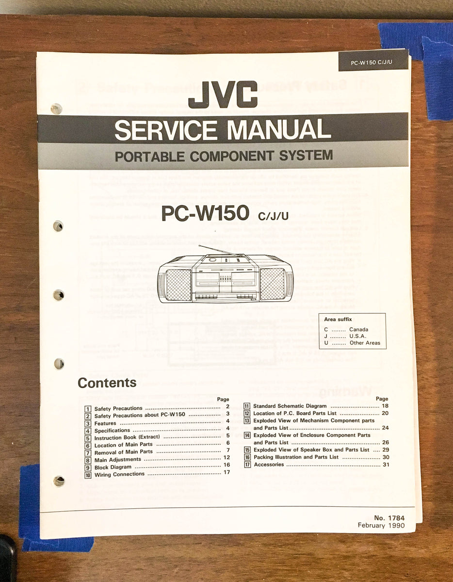 JVC PC-W150 Portable Stereo Boombox Service Manual *Original* – Vintage ...