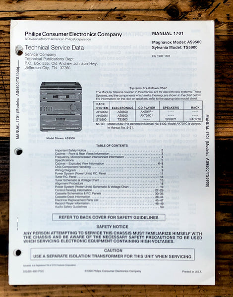Magnavox / Sylvania AS9500 TS5900 Stereo  Sup. Service Manual *Orig