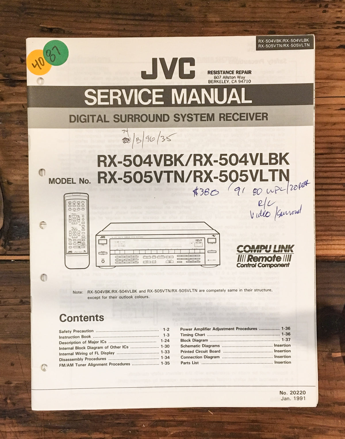 JVC RX-504 RX-505 VTN VBK Receiver Service Manual *Original*