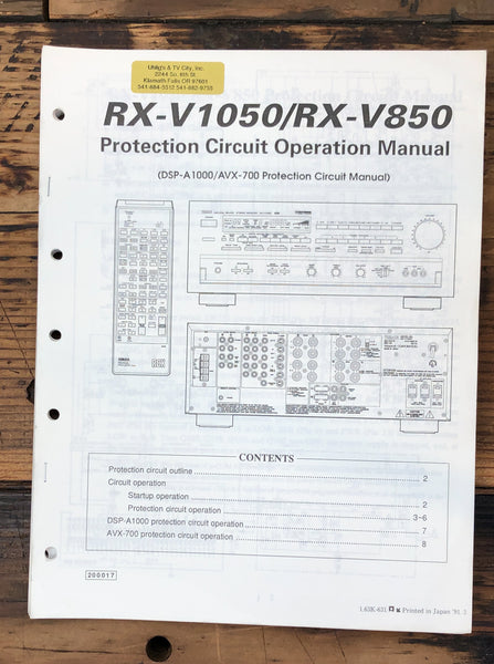 Yamaha RX-V1050 RX-V850 Receiver Protect. Circuit Service Manual *Original*