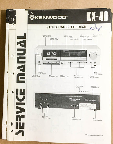 Kenwood KX-40 Cassette Tape Deck  Service Manual *Original*