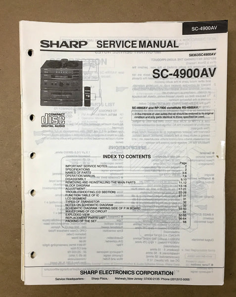 Sharp SC-4900 AV SC-4900AV Radio / Stereo Service Manual *Original*