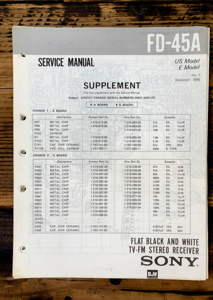 Sony FD-45A Watchman TV Supp. Service Manual *Original*