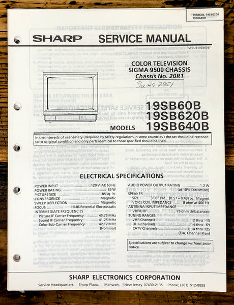 Sharp 19SB60B 19SB620B 19SB640B TV / Television Service Manual *Original*