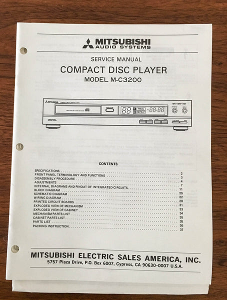 Mitsubishi M-C3200 CD PLAYER Service Manual *Original*