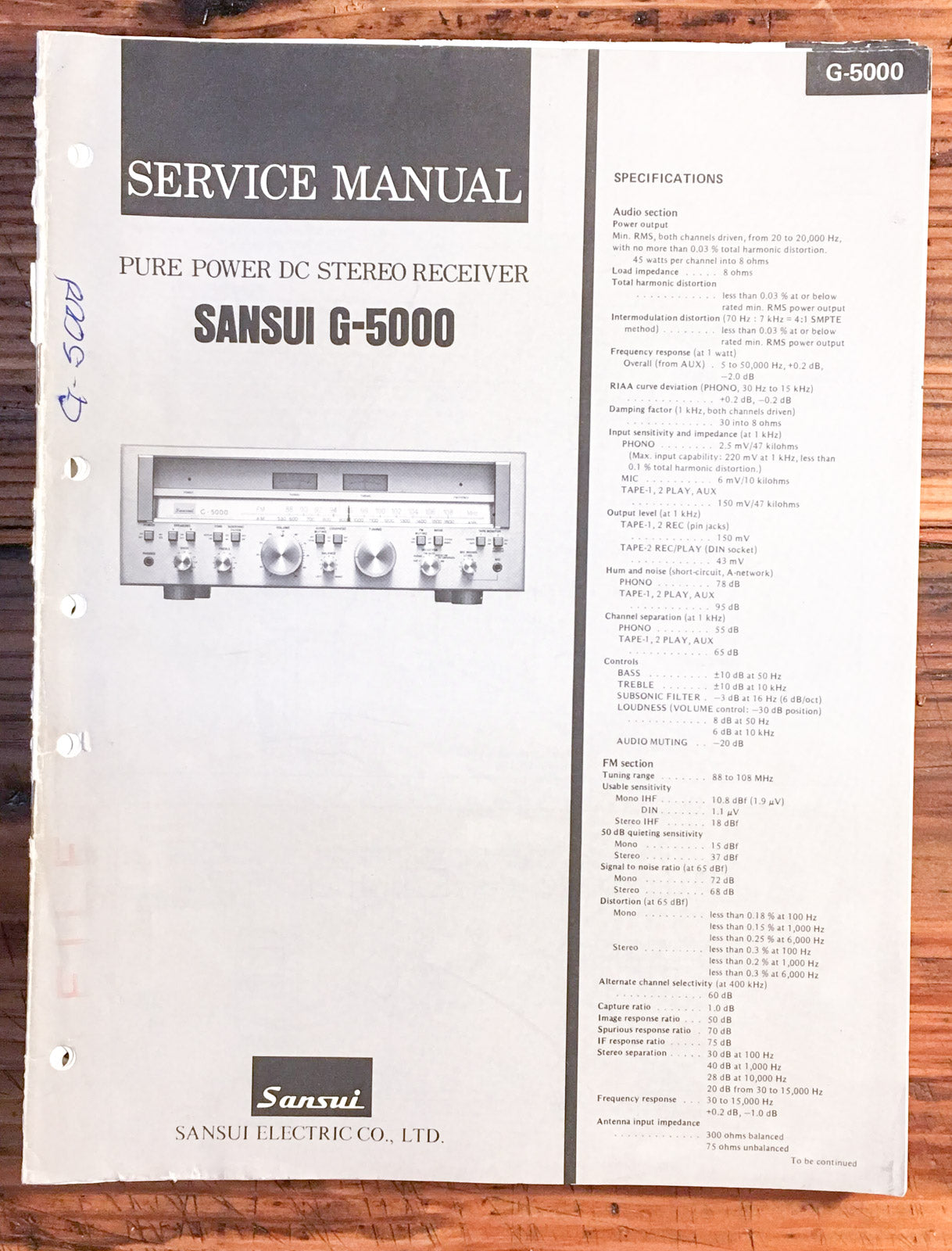 Sansui G-5000 Receiver  Service Manual *Original*