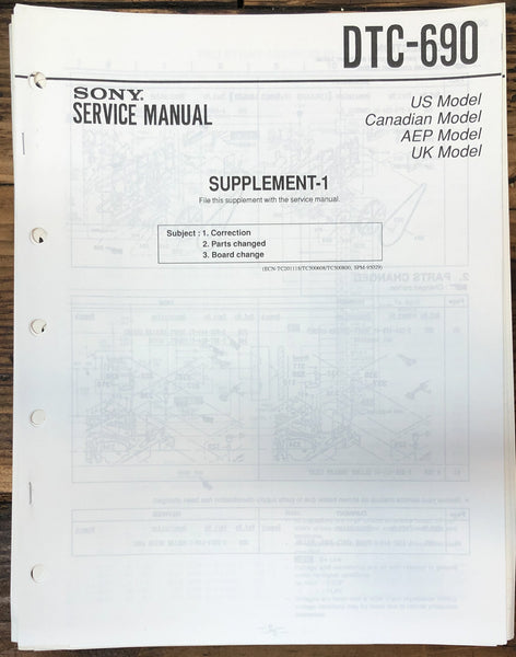 Sony DTC-690 DAT Supp. Service Manual *Original*