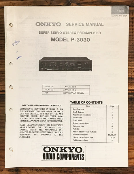 Onkyo P-3030 Preamp / Preamplifier  Service Manual *Original*