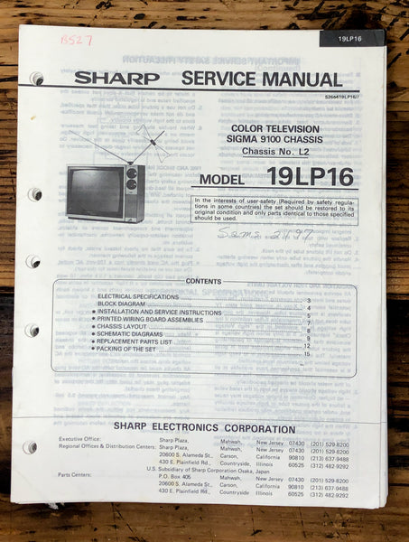 Sharp 19LP16 TV / Television Service Manual *Original*