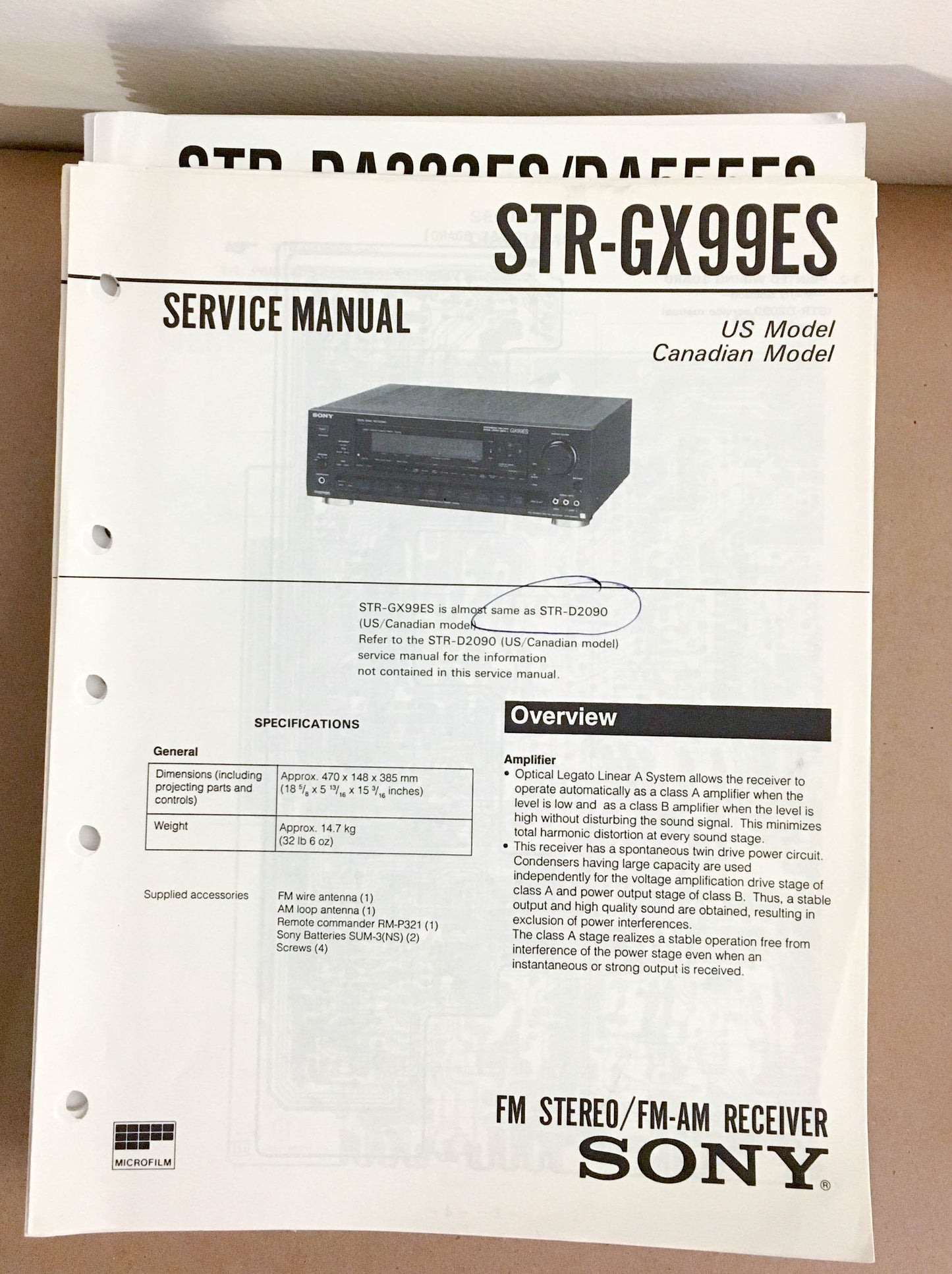 Sony STR-GX99ES Receiver  Service Manual *Original*