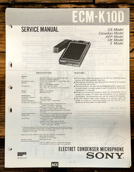 Sony ECM-K10D Microphone  Service Manual *Original*