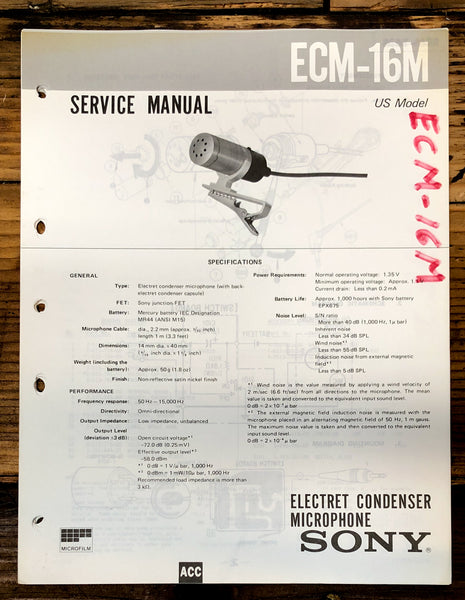 Sony ECM-16M Microphone  Service Manual *Original*