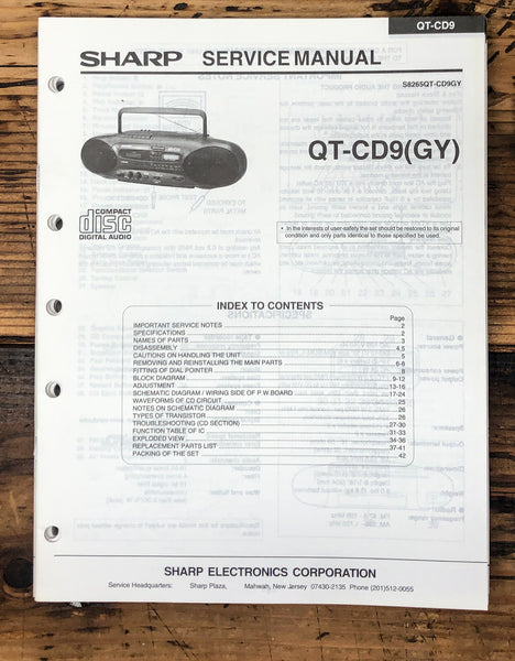 Sharp QT-CD9 Radio Service Manual *Original*