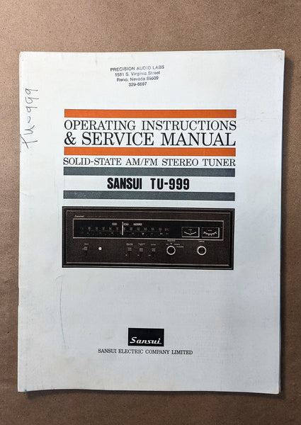 *Original* Sansui TU-999 Tuner Owners & Service Manual