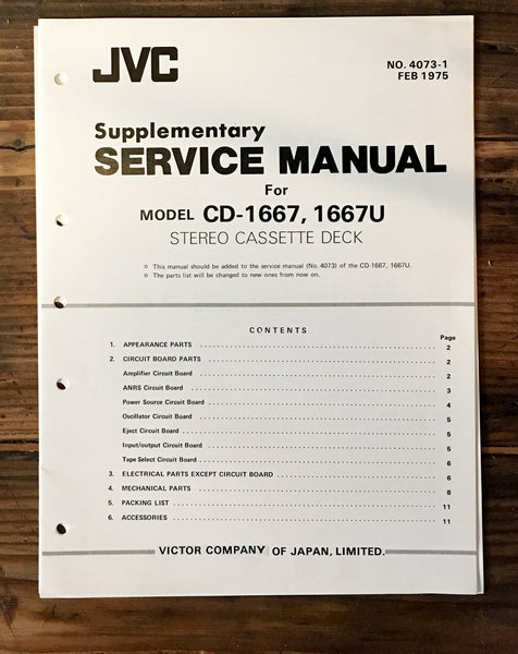 JVC CD-1667 CD-1667U Cassette Service Manual Sup. *Original*