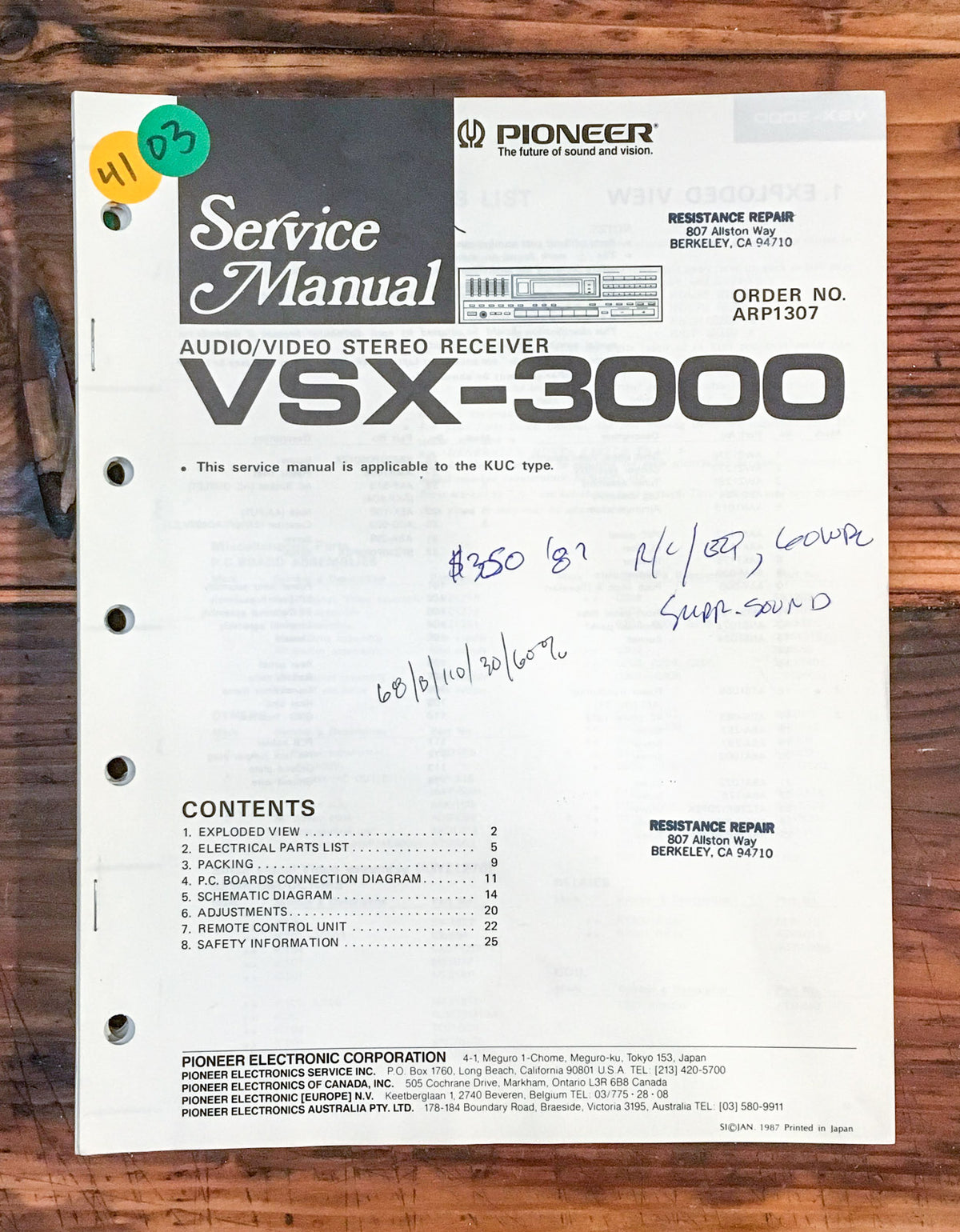 Pioneer VSX-3000 Receiver Service Manual *Original*
