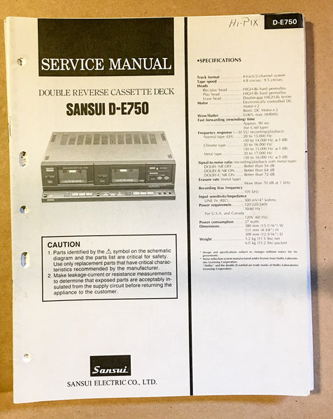 Sansui D-E750 Cassette / Tape Player Service Manual *Original* #2