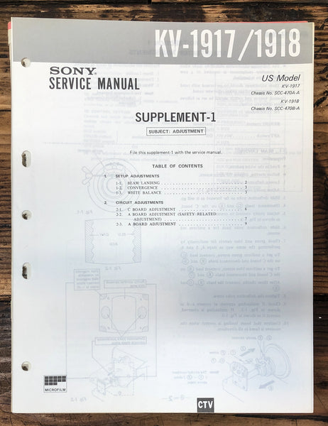 Sony KV-1917 KV-1918 TV Supp Service Manual *Original*