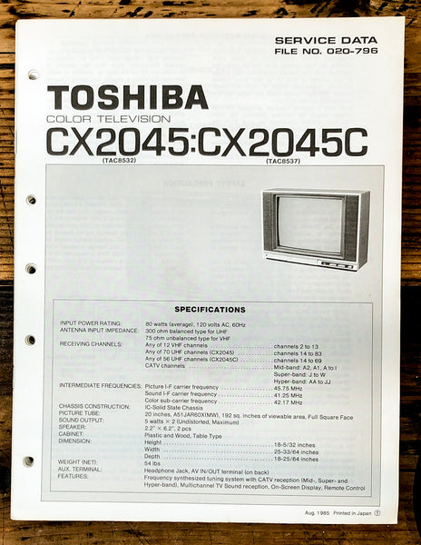 Toshiba CX2045 CX2045C TV Television Service Manual *Original*