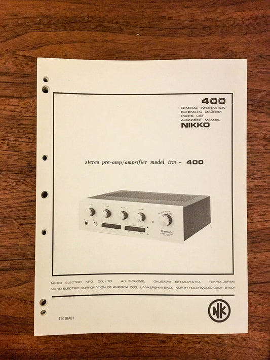 Nikko TRM-400 Preamp / Preamplifier Service Manual *Original*