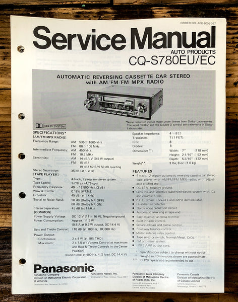 Panasonic CQ-S780EU EC Car Stereo  Service Manual *Original*