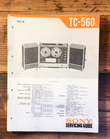 Sony TC-560 Reel to Reel Service Manual Part 2 *Original*