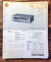 Sony TC-K51 Cassette Deck  Service Manual *Original*