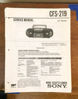 Sony CFS-219 Stereo Cassette Recorder Service Manual *Original*