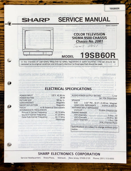 Sharp 19SB60R TV / Television Service Manual *Original*