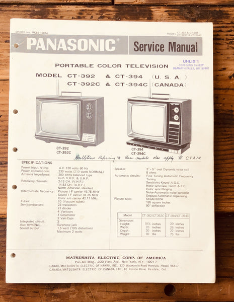 Panasonic CT-392 -392C -394 TV  Service Manual *Original*