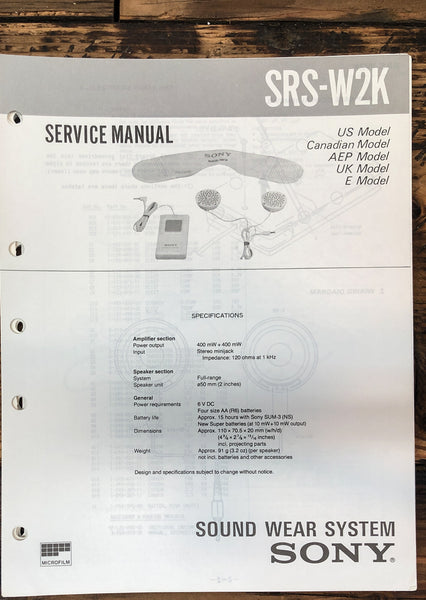 Sony SRS-W2K Speaker  Service Manual *Original*