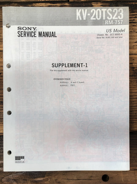 Sony KV-20TS23 TV Supp. Service Manual *Original*