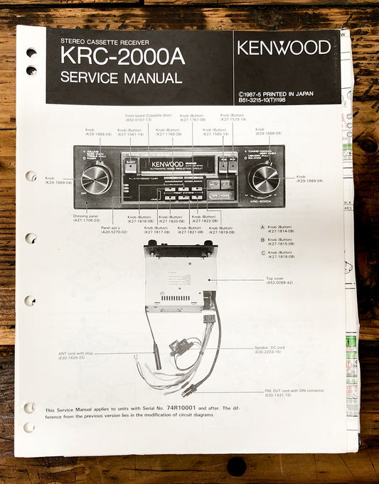 Kenwood KRC-2000A Car Radio  Service Manual *Original*