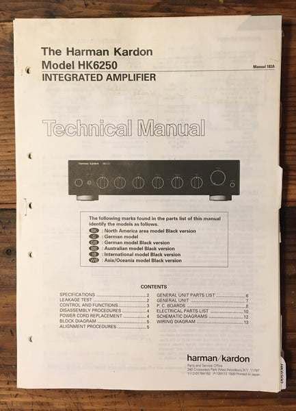 Harman Kardon HK 6250 HK-6250 Amplifier Service Manual *Original*