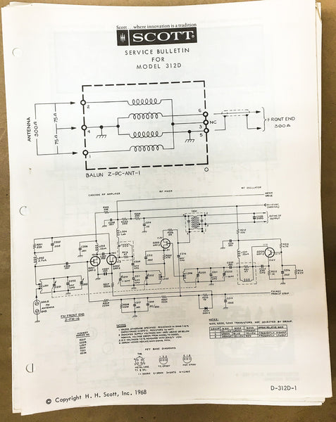 H.H. Scott Model 312D / 312-D Tuner Service Bulletin *Original* #2