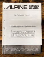 Alpine Model 7190 7190E Car Radio Cassette  Service Manual *Original*