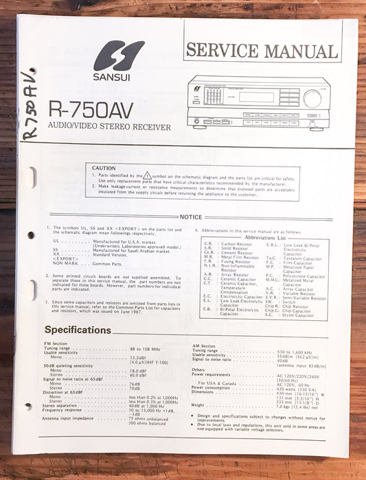 Sansui R-750AV Receiver  Service Manual *Original*