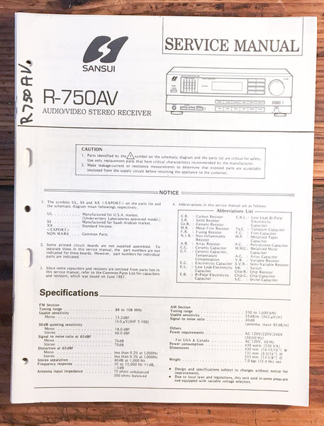 Sansui R-750AV Receiver  Service Manual *Original*