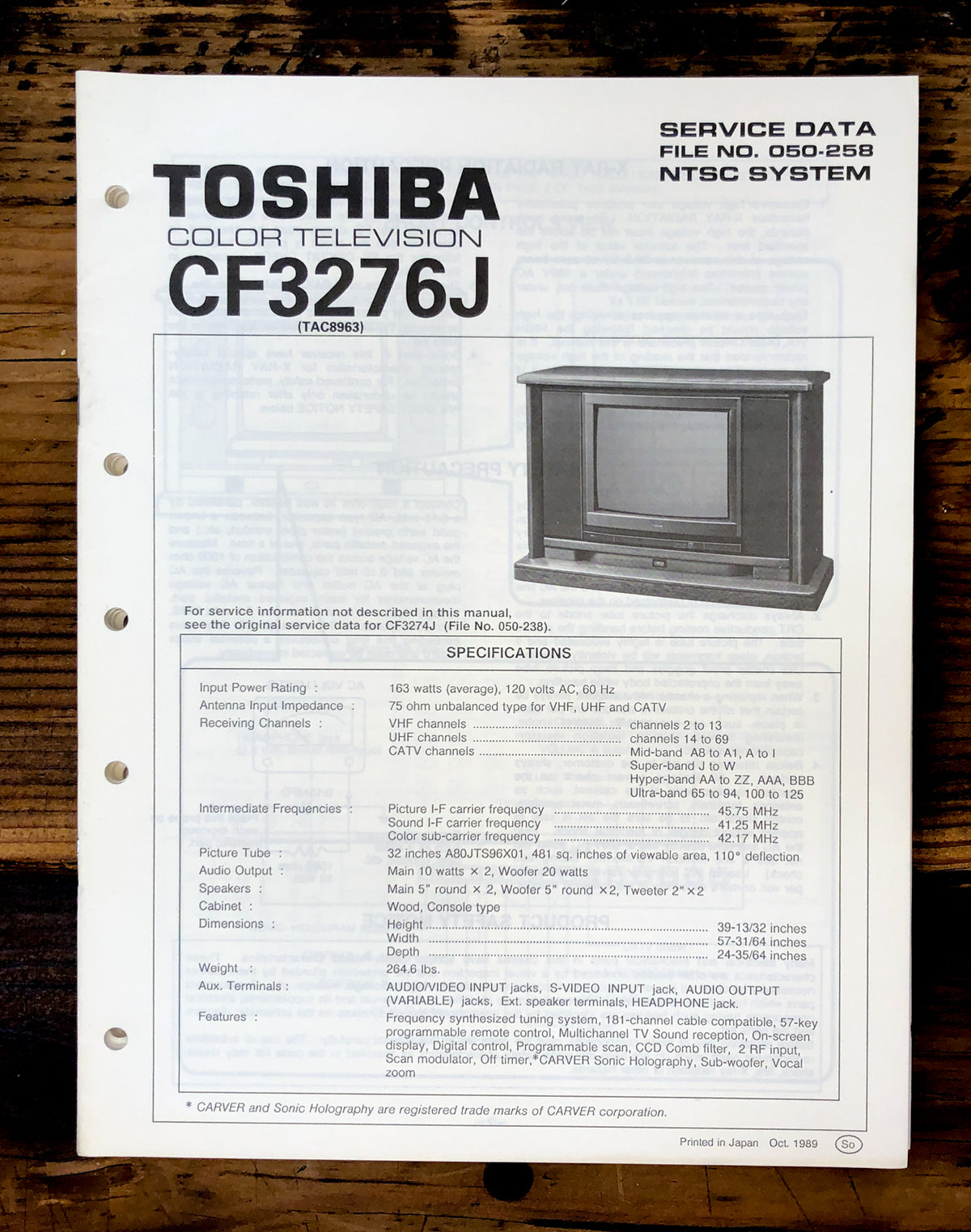 Toshiba CF3276J   Service Manual *Original*