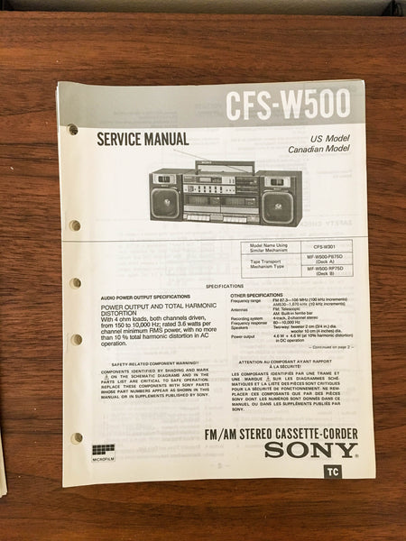 Sony CFS-W500 Boombox / Radio Service Manual *Original*