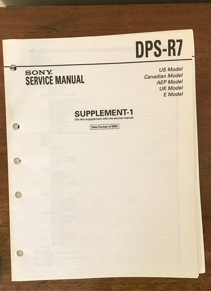 Sony DPS-R7 Digital Reverberator  Service Manual Supplement *Original*