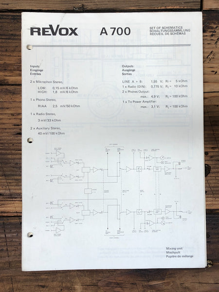 Revox Model A700 Reel to Reel  Fold Out Schematic *Original*